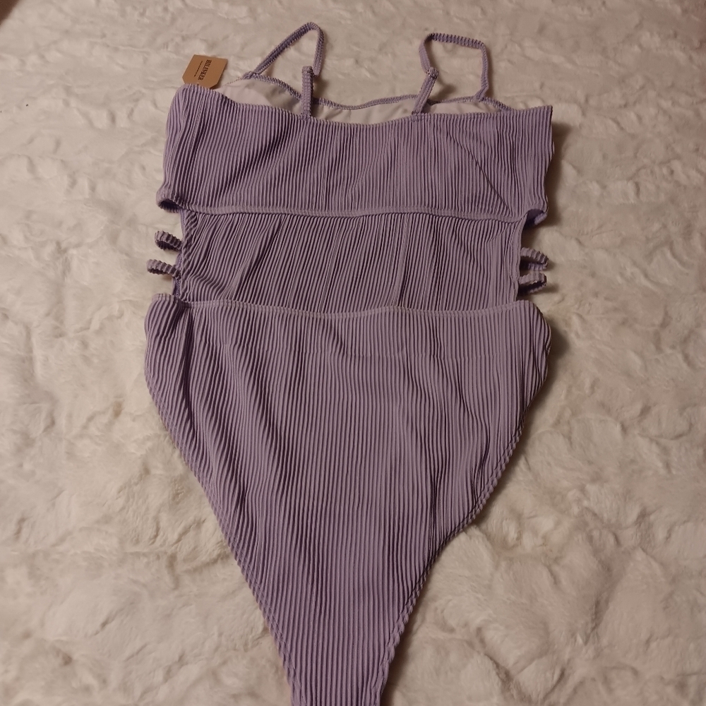 Hilinker Light Purple Ribbed One Piece Cutout Tummy Control Bathing Suit XL - Picture 7 of 10